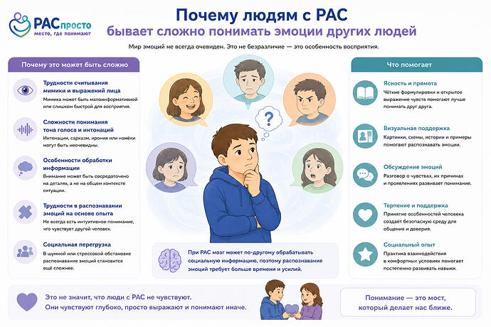Почему людям с РАС бывает сложно понимать эмоции других людей
